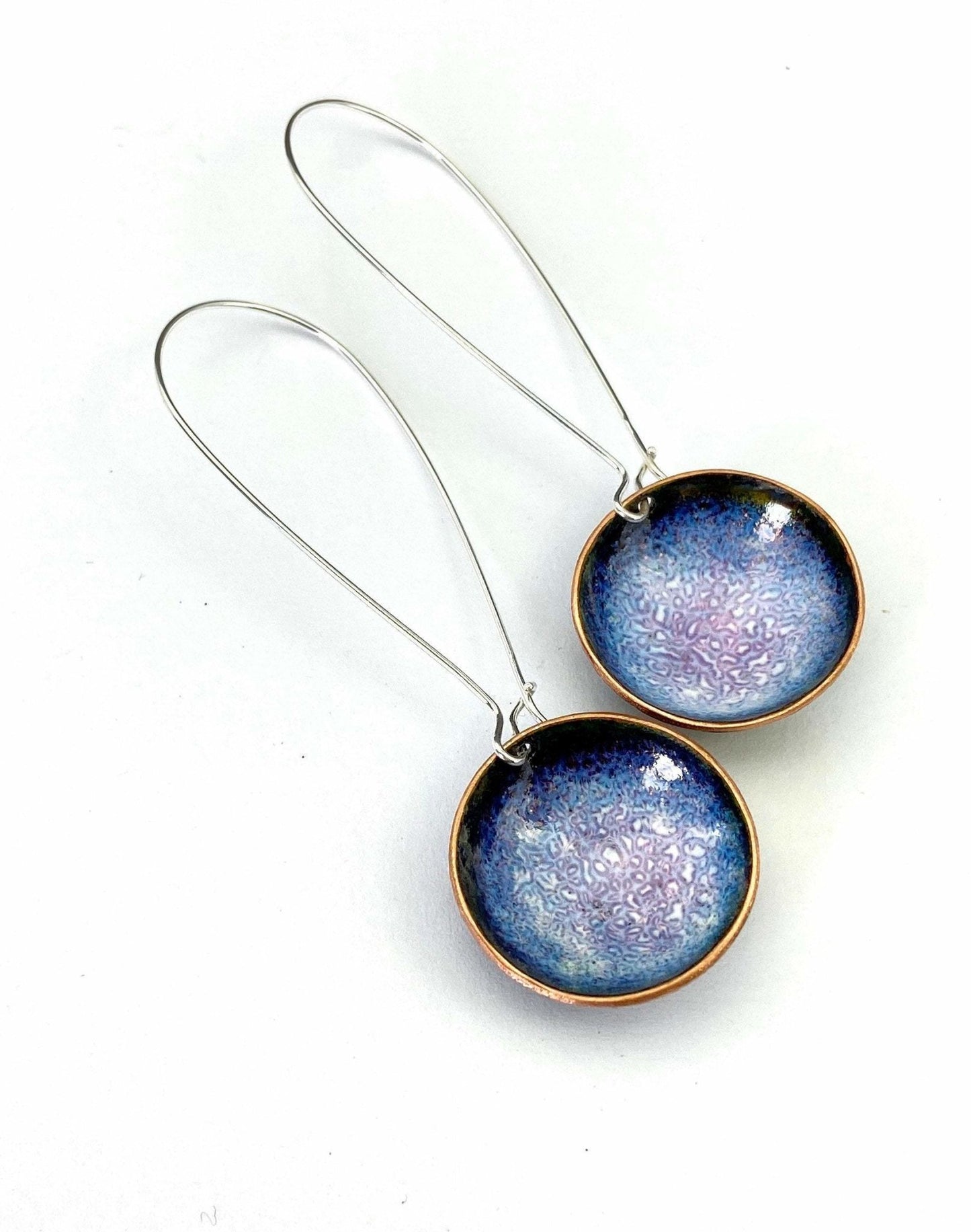 Blue and ruby bowl enamel earrings - Katie Johnston Jewellery