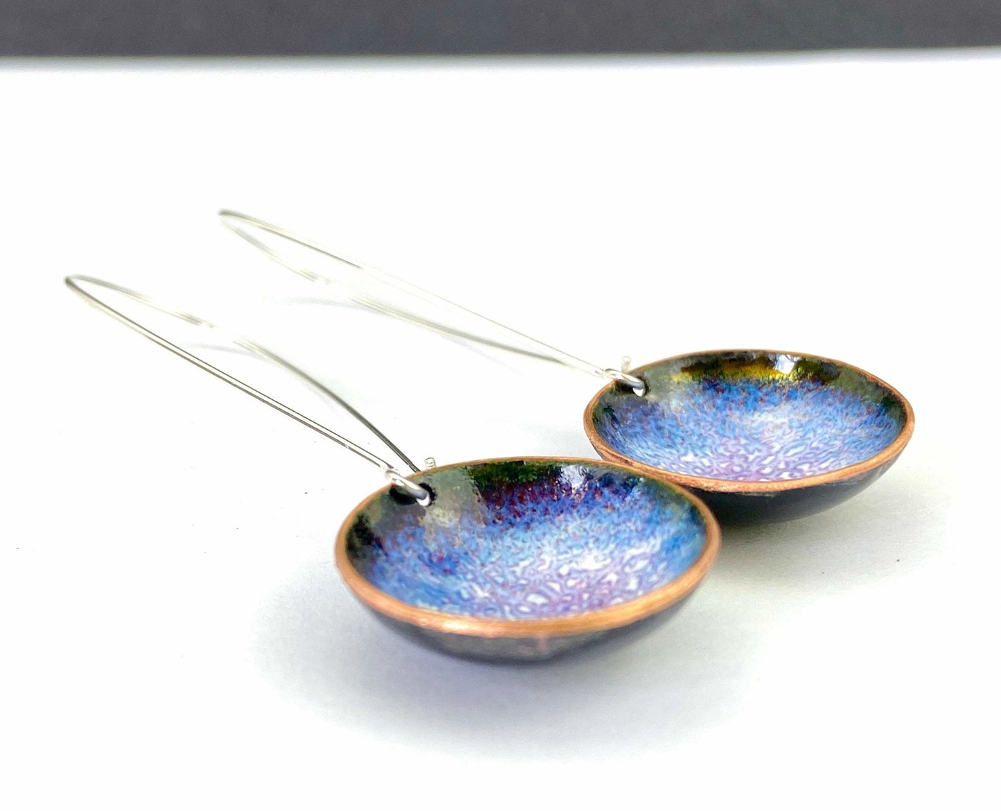 Blue and ruby bowl enamel earrings - Katie Johnston Jewellery