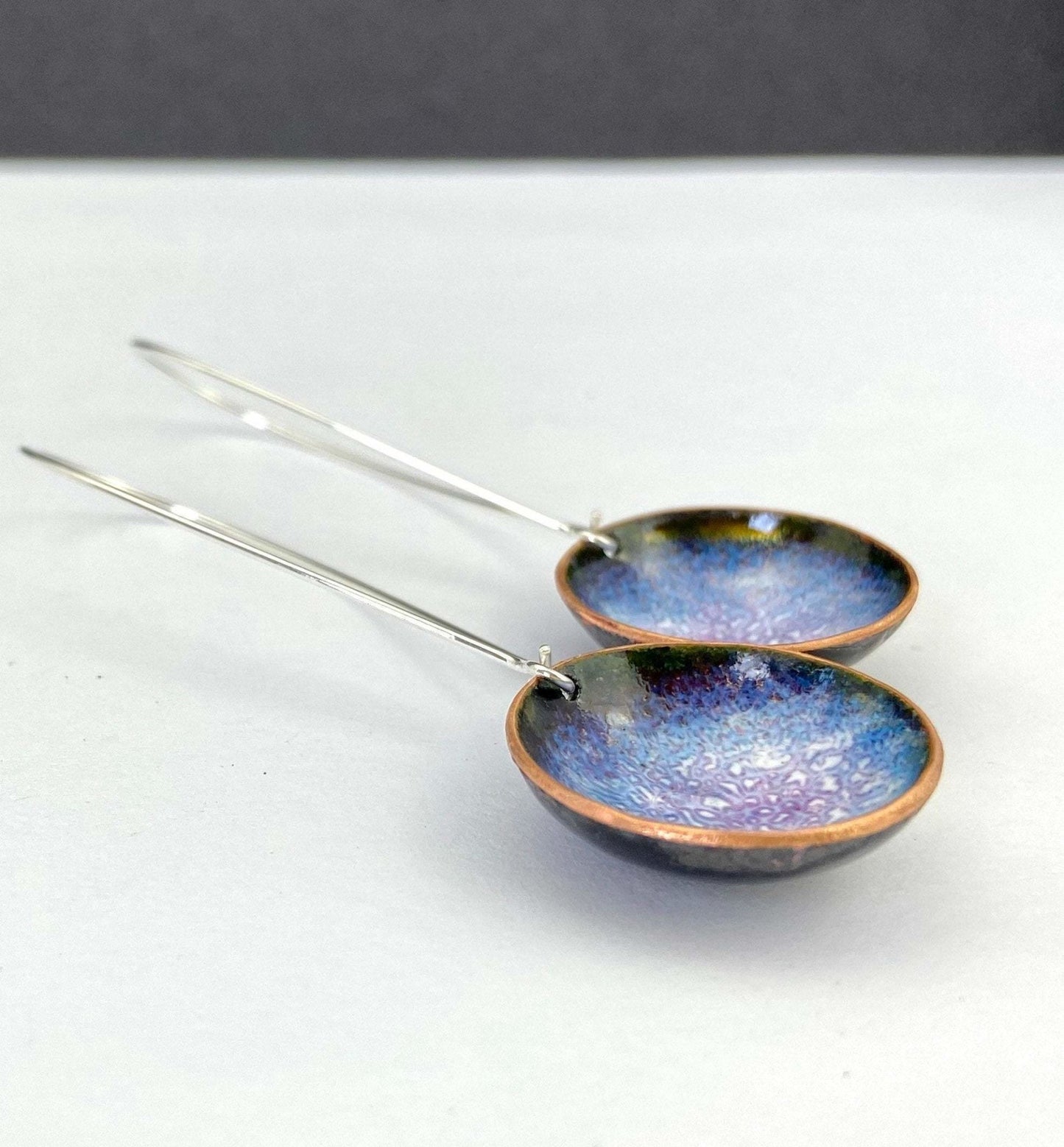 Blue and ruby bowl enamel earrings - Katie Johnston Jewellery