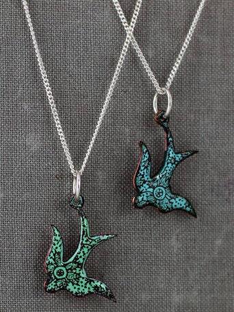 Blue bird enamel necklace - Katie Johnston Jewellery