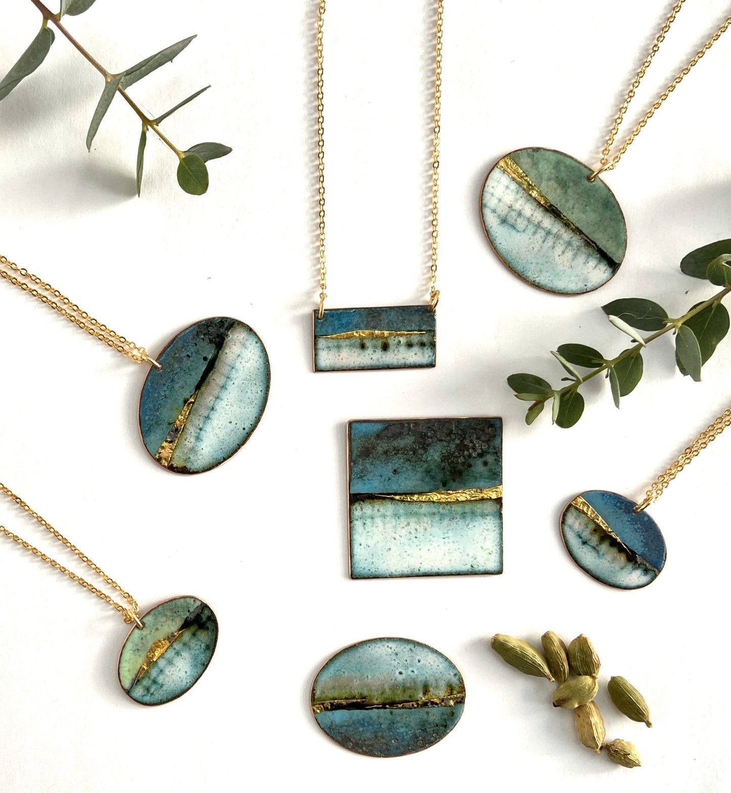 Blue Landscape oval pendant (medium) - Katie Johnston Jewellery