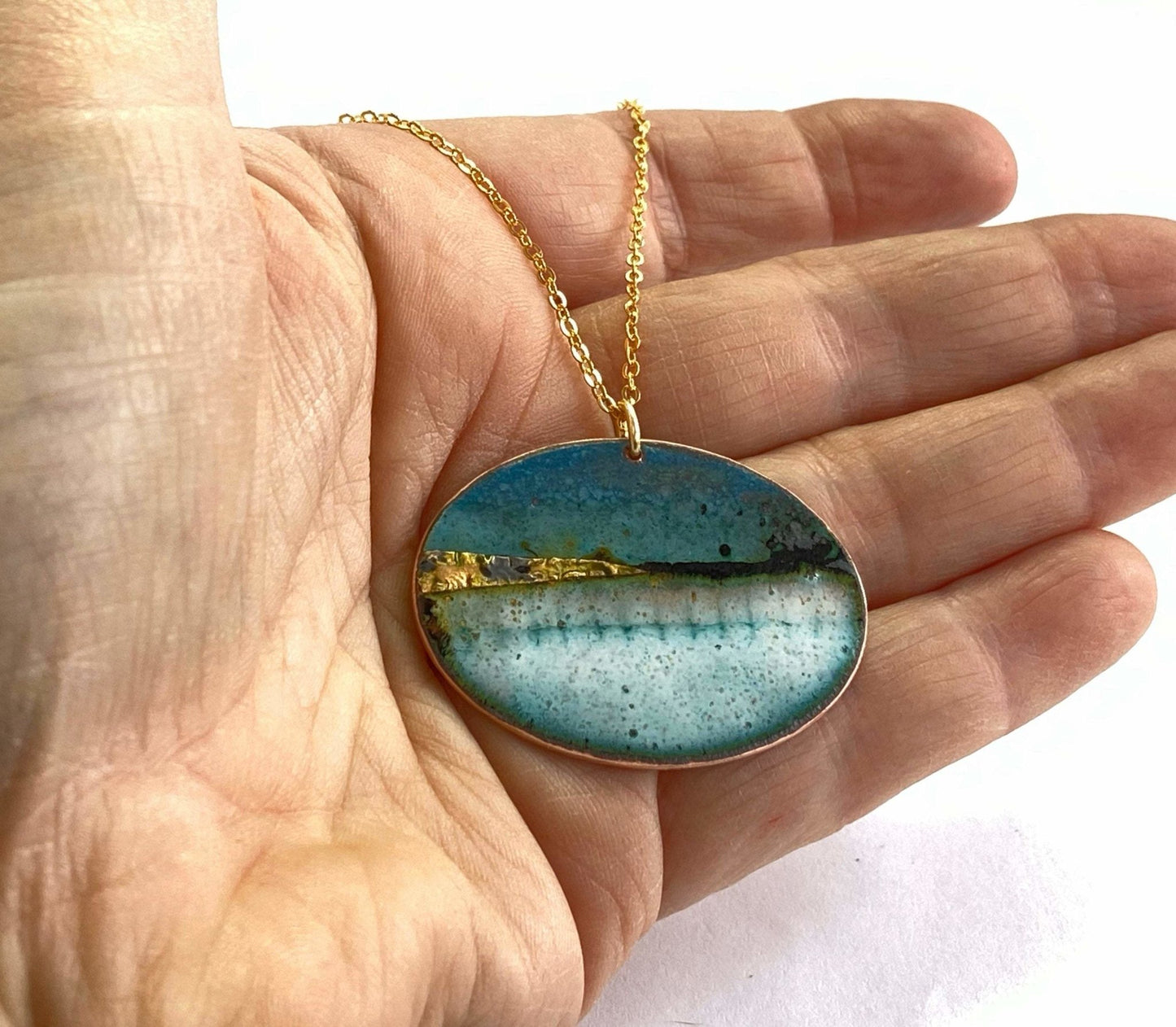 Blue Landscape oval pendant (medium) - Katie Johnston Jewellery