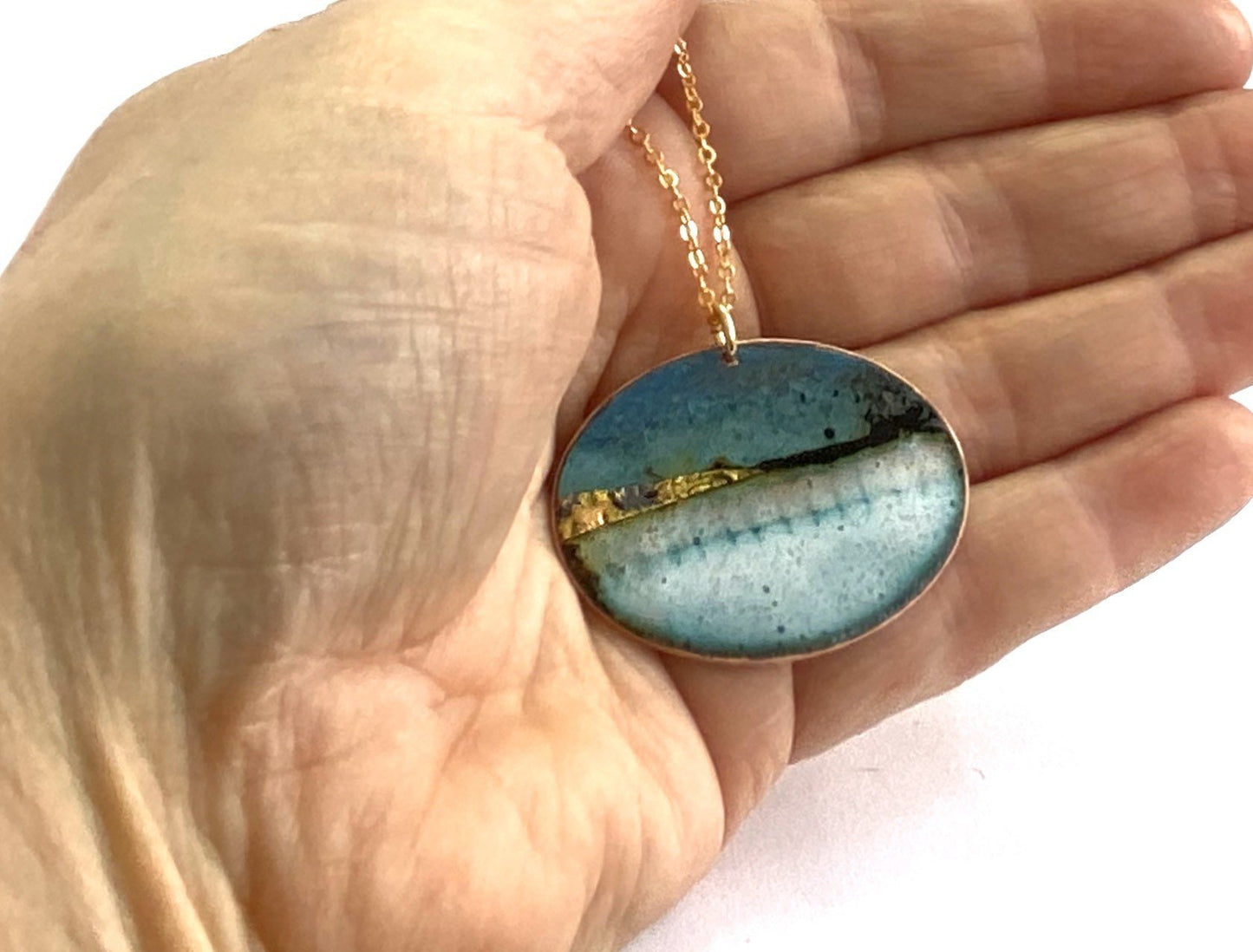Blue Landscape oval pendant (medium) - Katie Johnston Jewellery