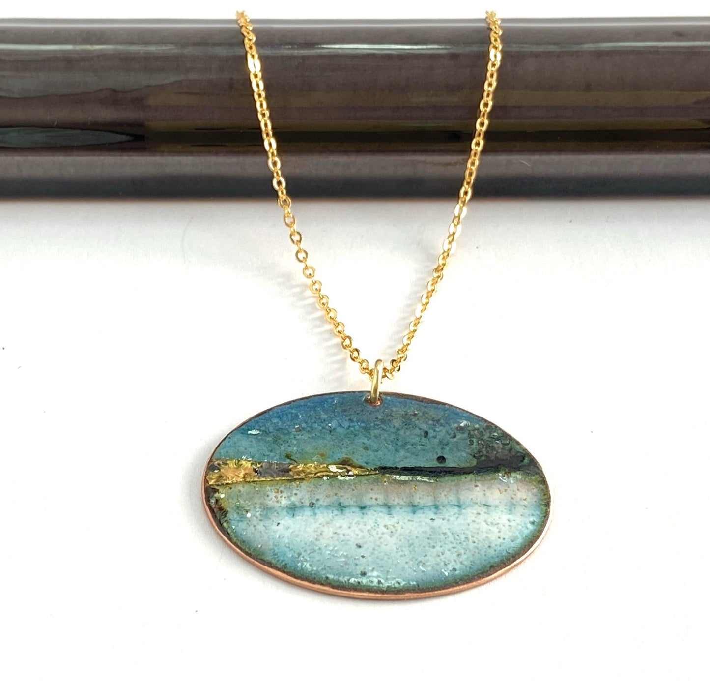 Blue Landscape oval pendant (medium) - Katie Johnston Jewellery