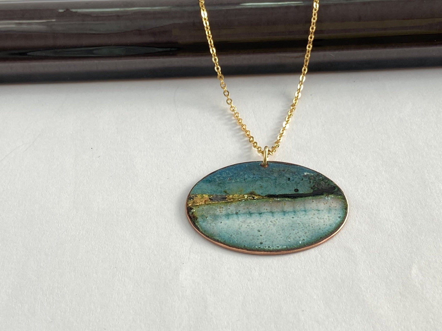 Blue Landscape oval pendant (medium) - Katie Johnston Jewellery