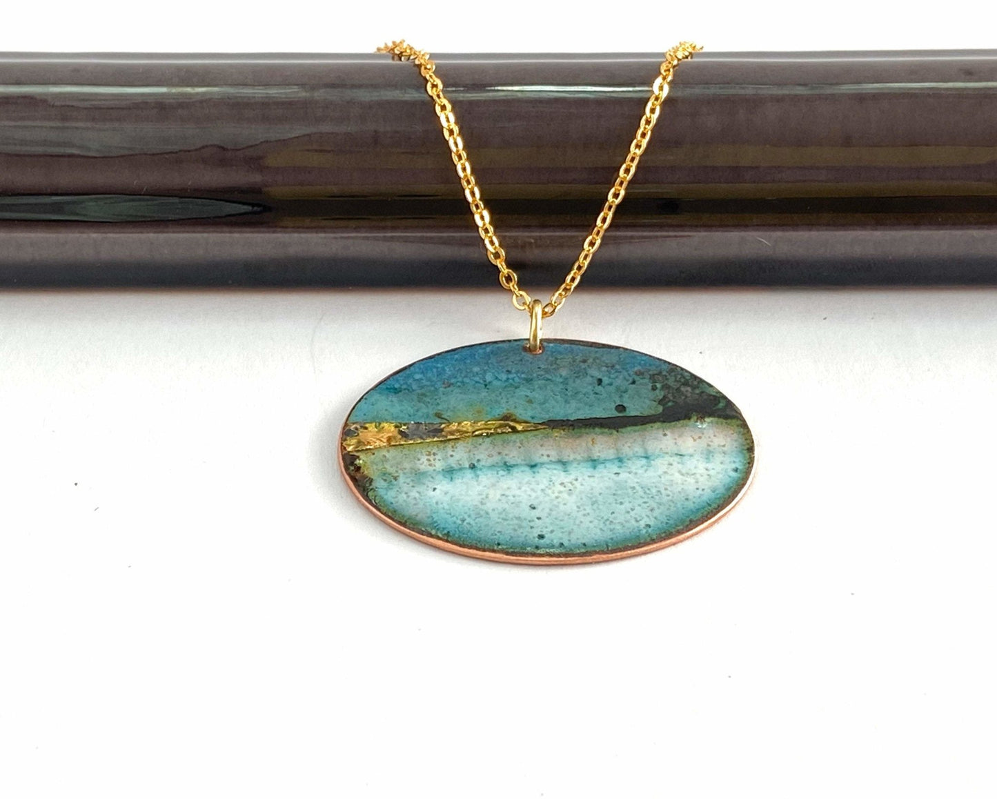 Blue Landscape oval pendant (medium) - Katie Johnston Jewellery