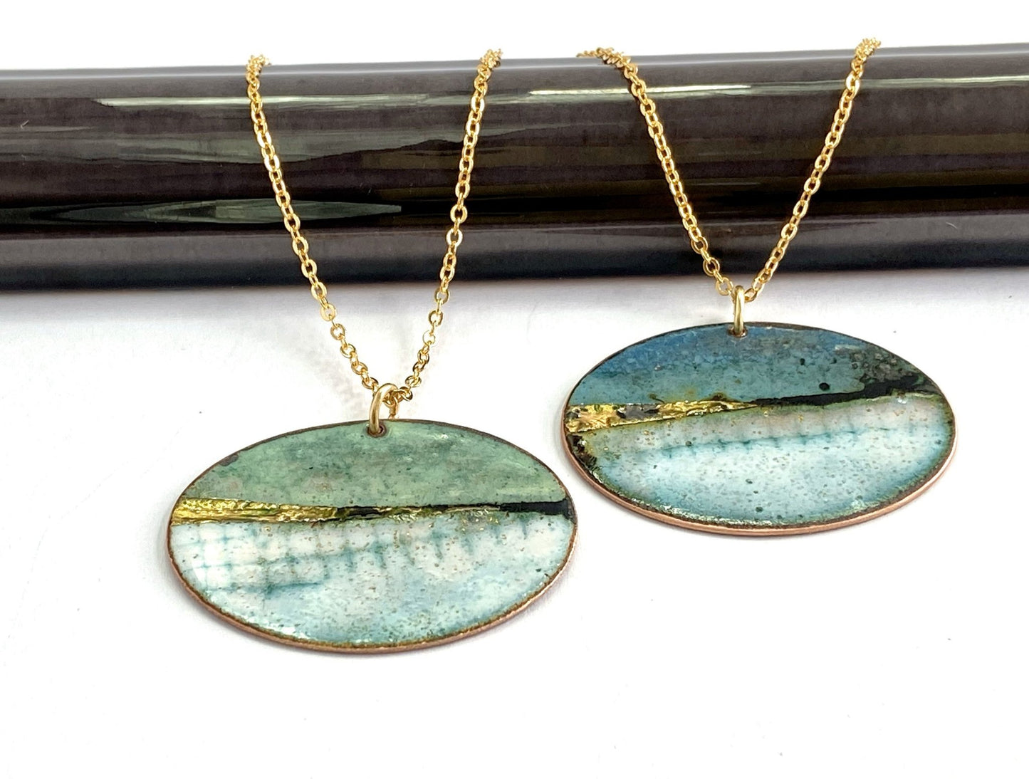 Blue Landscape oval pendant (medium) - Katie Johnston Jewellery