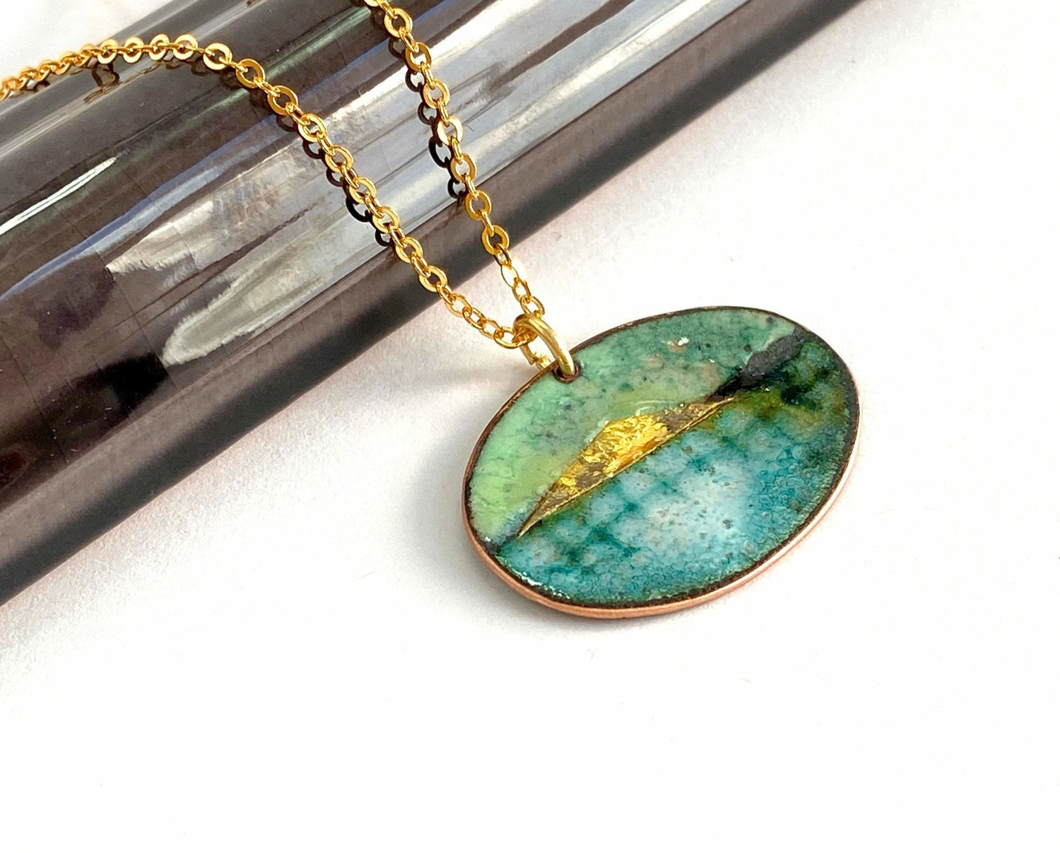 Blue Landscape oval pendant - (small) - Katie Johnston Jewellery