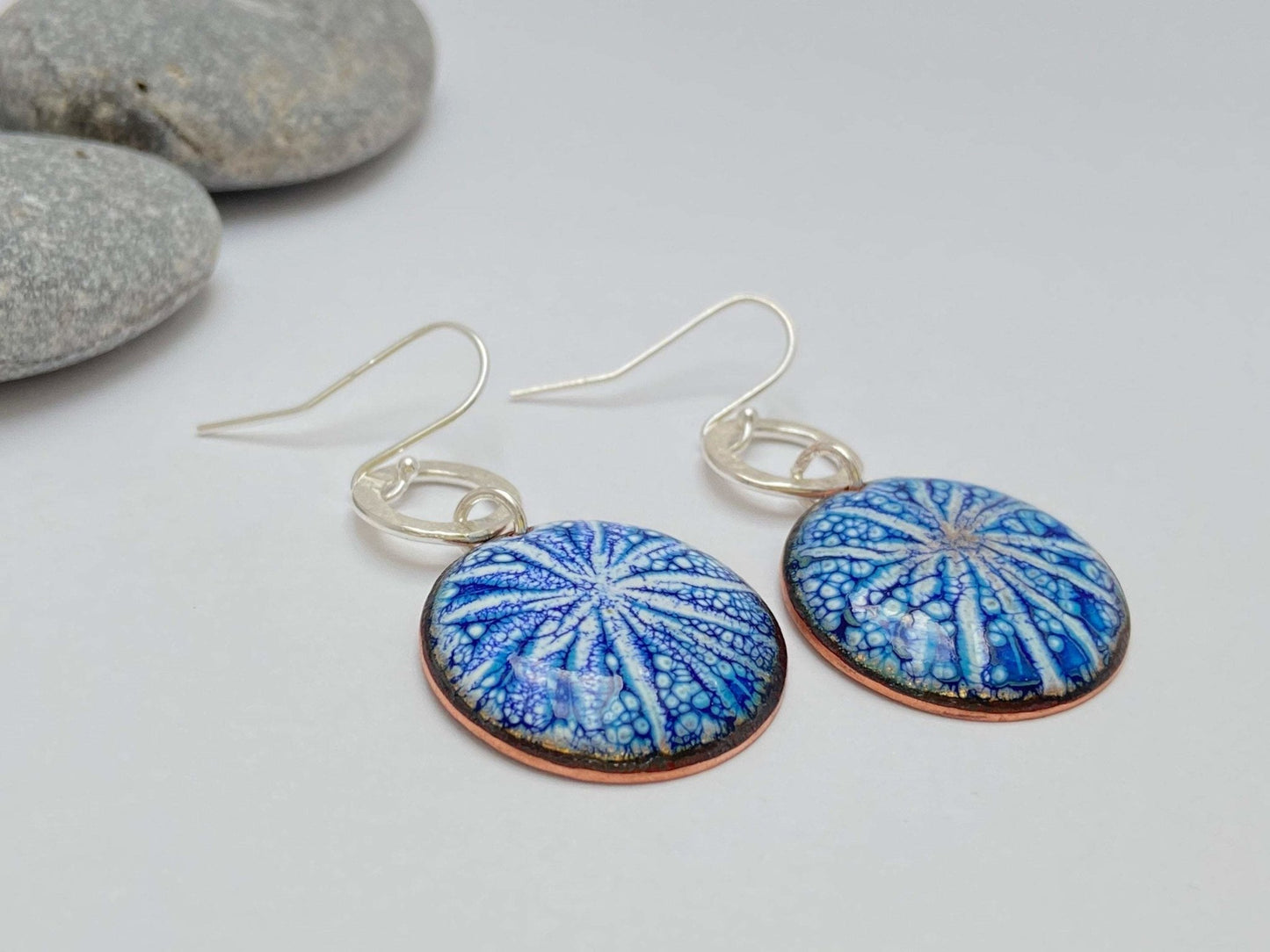 Blue sgraffito enamel star drop earrings - Katie Johnston Jewellery