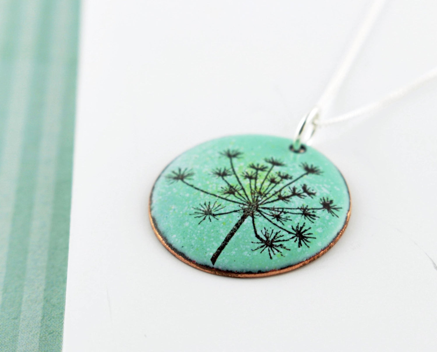 Cow Parsley Enamel Pendant on 18' sterling silver chain available in blue, green, lilac/pink - Katie Johnston Jewellery