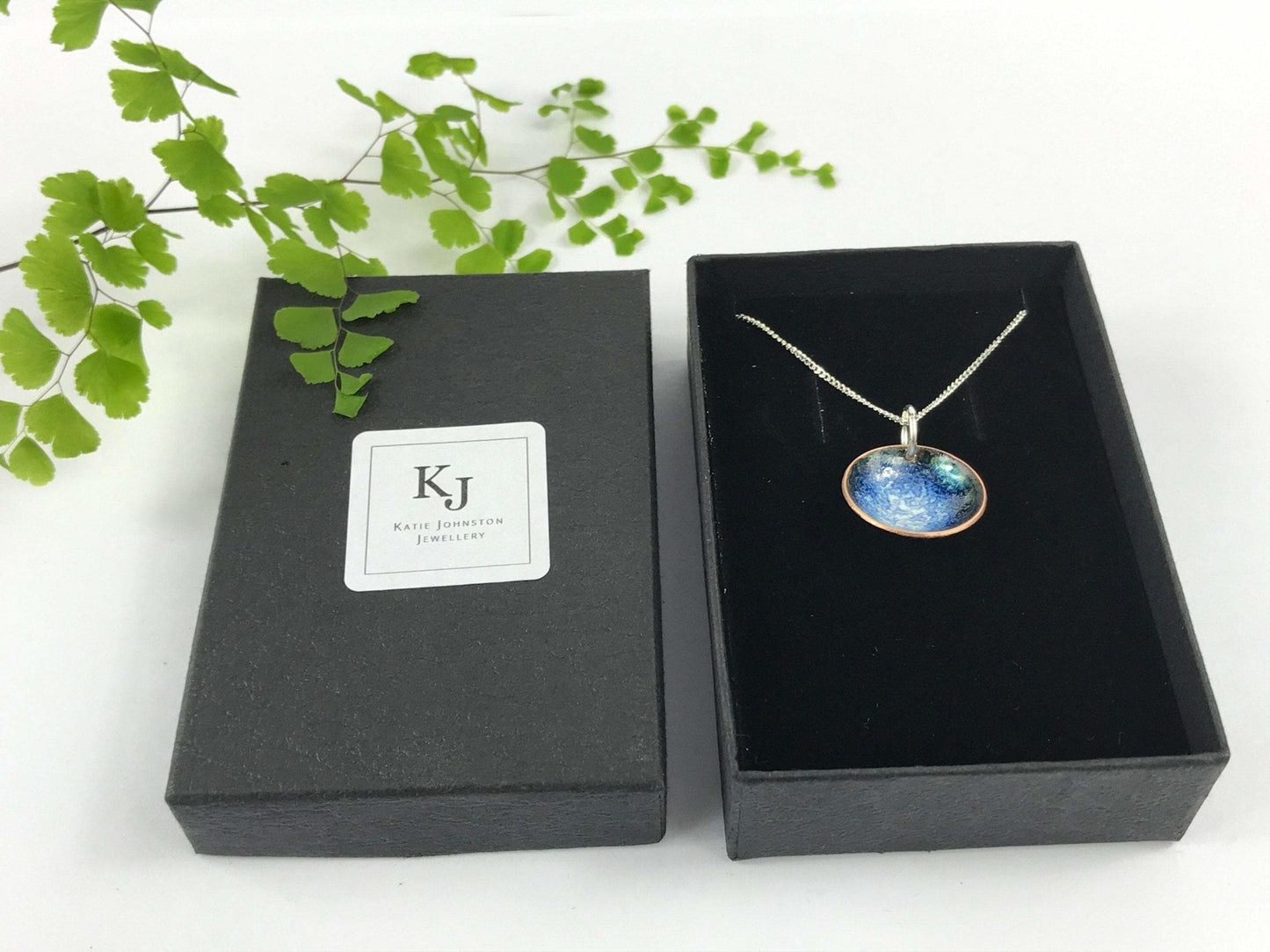 Enamel 'Bowl' pendant - Little copper enamel 'bowls' filled with enamel on a sterling silver chain. - Katie Johnston Jewellery