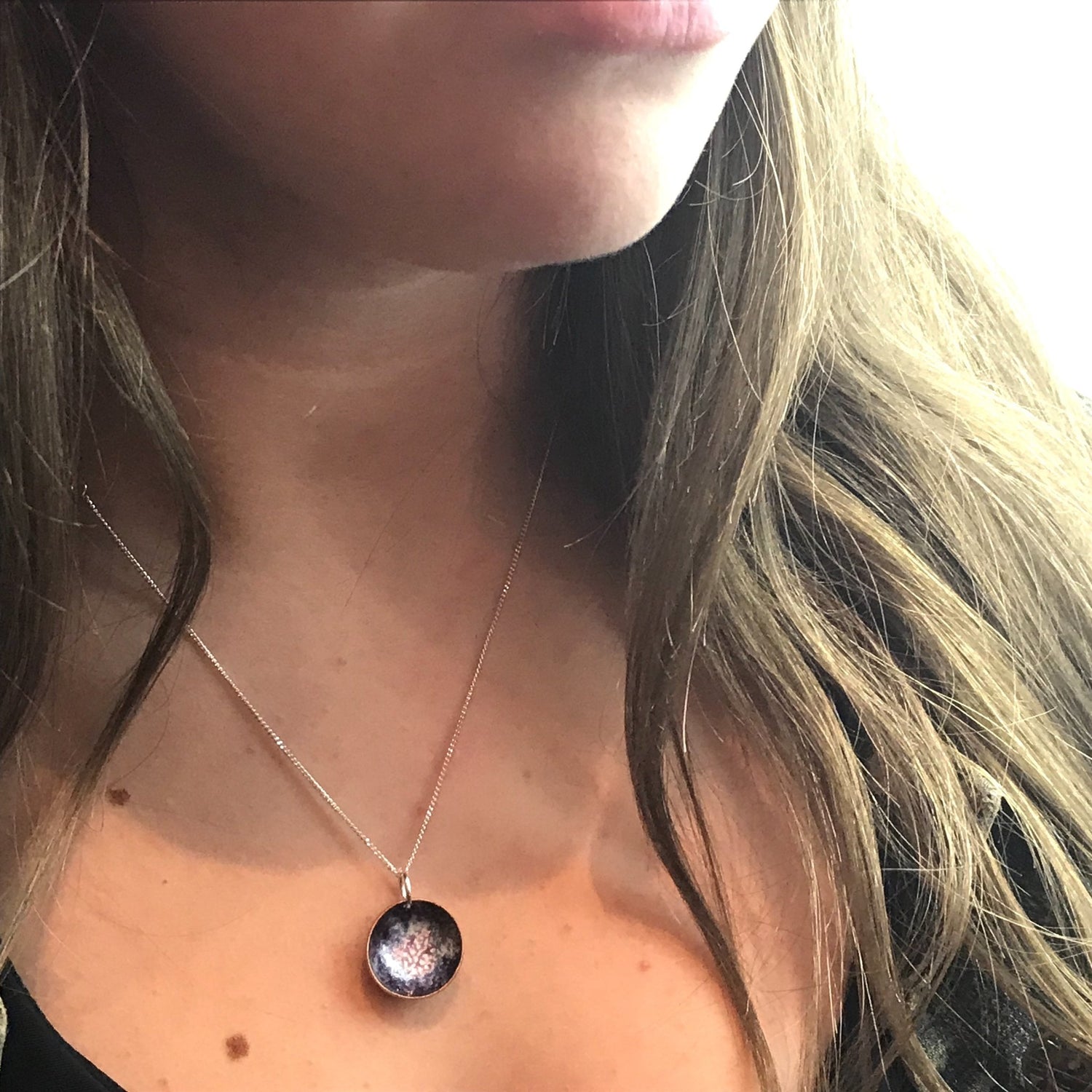 Enamel 'Bowl' pendant - Little copper enamel 'bowls' filled with enamel on a sterling silver chain. - Katie Johnston Jewellery