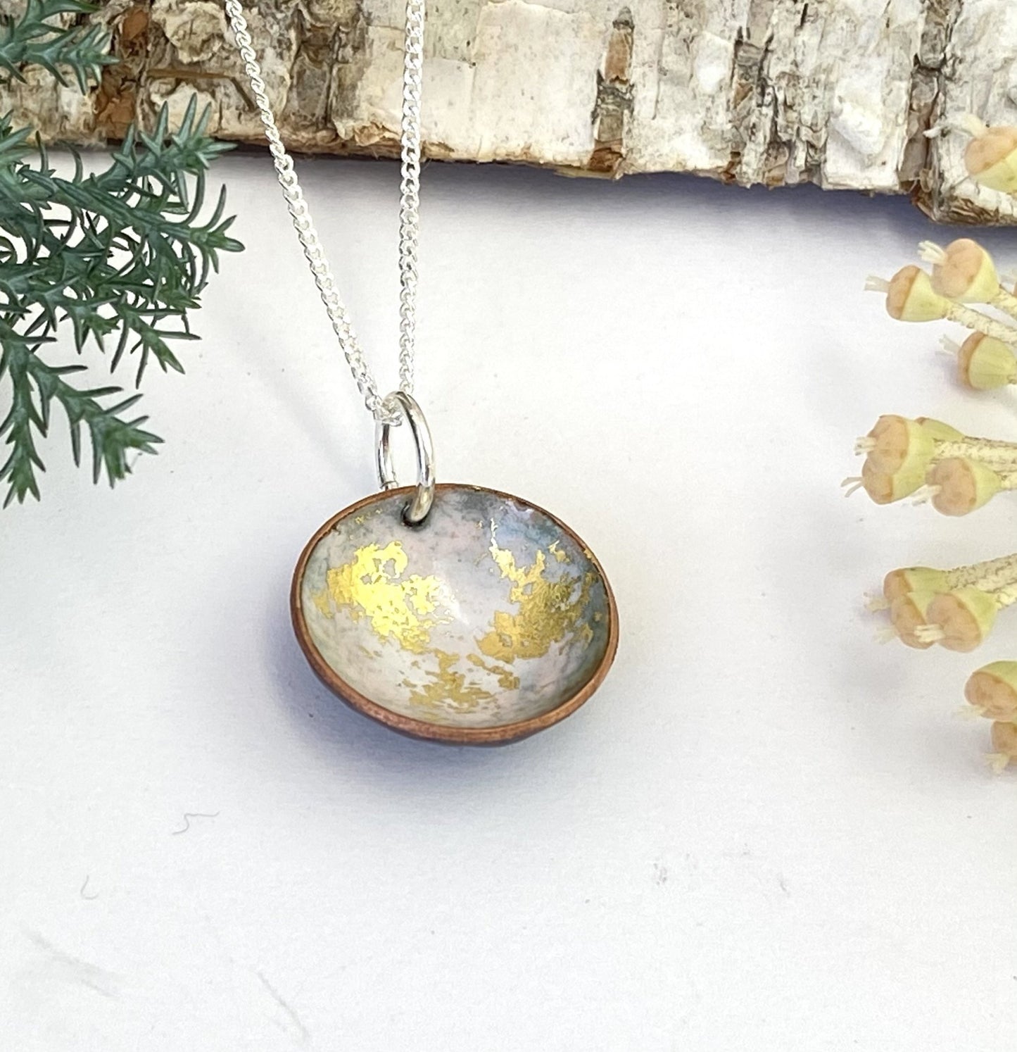 Enamel 'Bowl' pendant-white-gold-Katie-Johnston-Jewellery