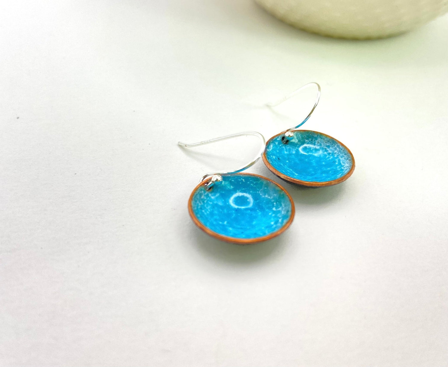 Enamel copper round bowl drop earrings- turquoise - Katie Johnston Jewellery