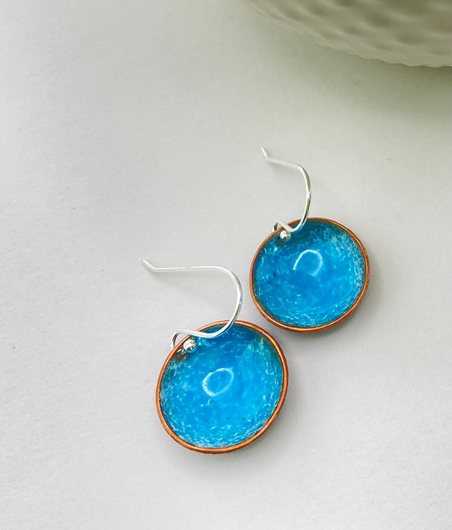 Enamel copper round bowl drop earrings- turquoise - Katie Johnston Jewellery