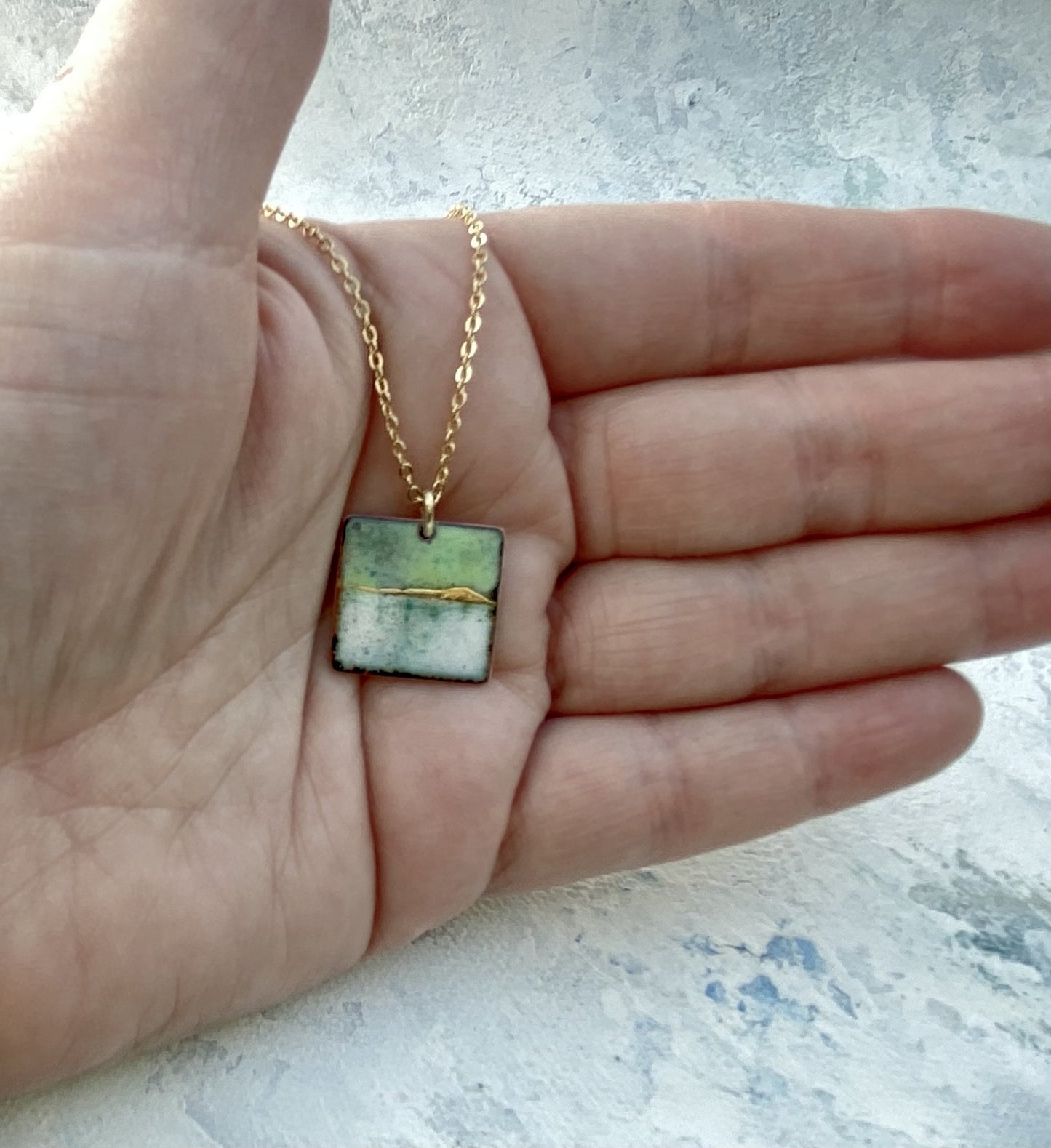 Enamel Landscape square pendant - Katie Johnston Jewellery