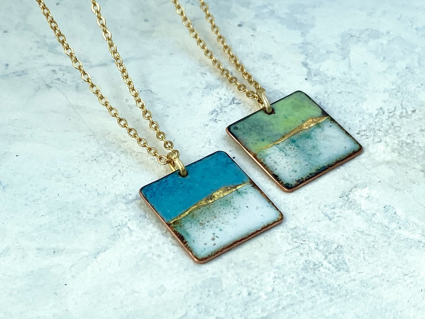 Enamel Landscape square pendant - Katie Johnston Jewellery