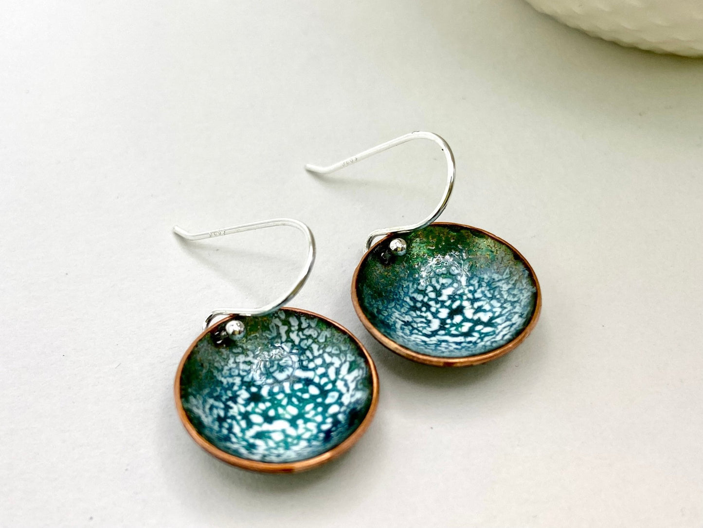 Expansion Enamel 'bowl' drop earrings. - Bronze green - Katie Johnston Jewellery