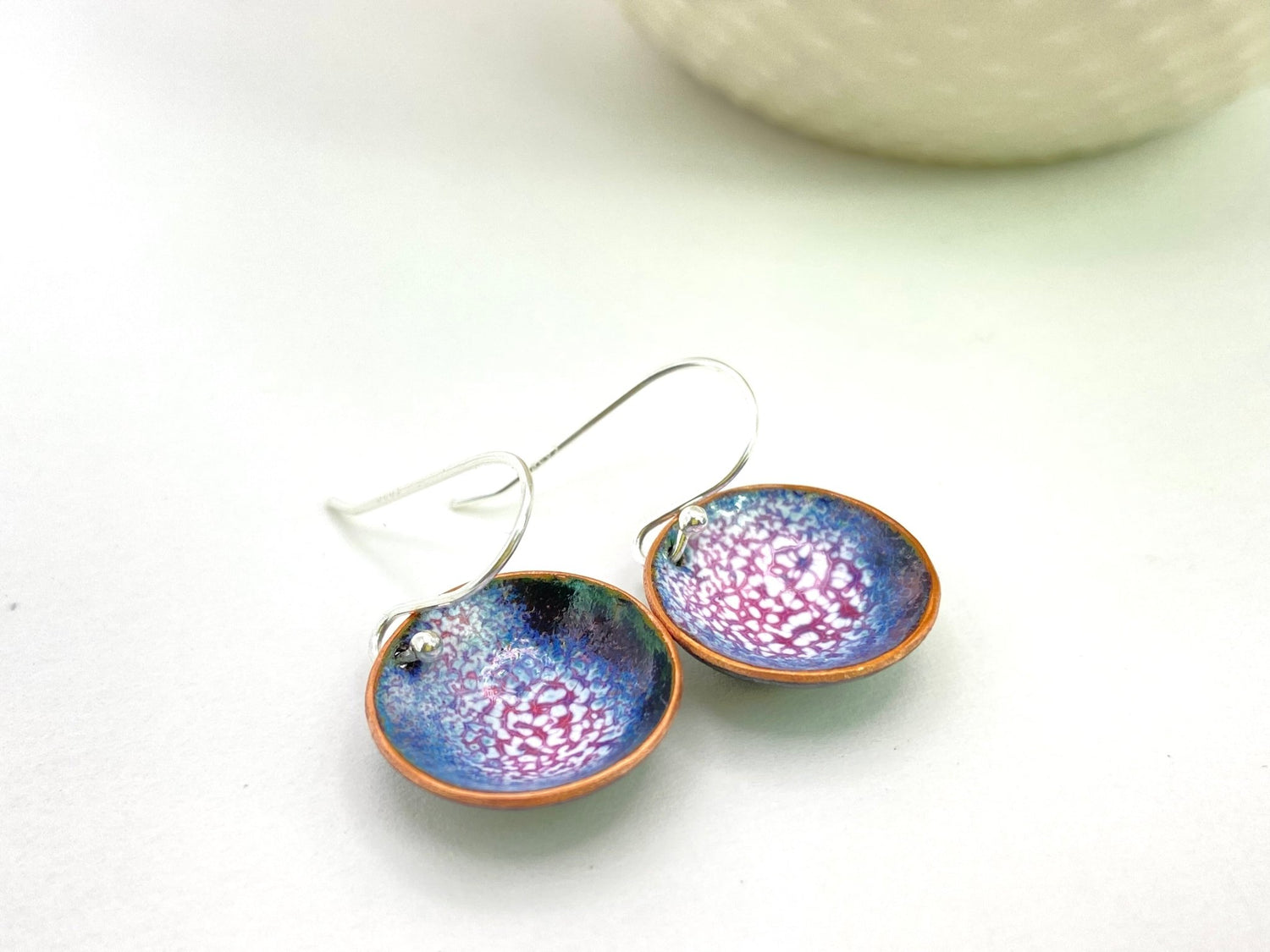 Expansion Enamel 'bowl' drop earrings.- Ruby/Blue - Katie Johnston Jewellery