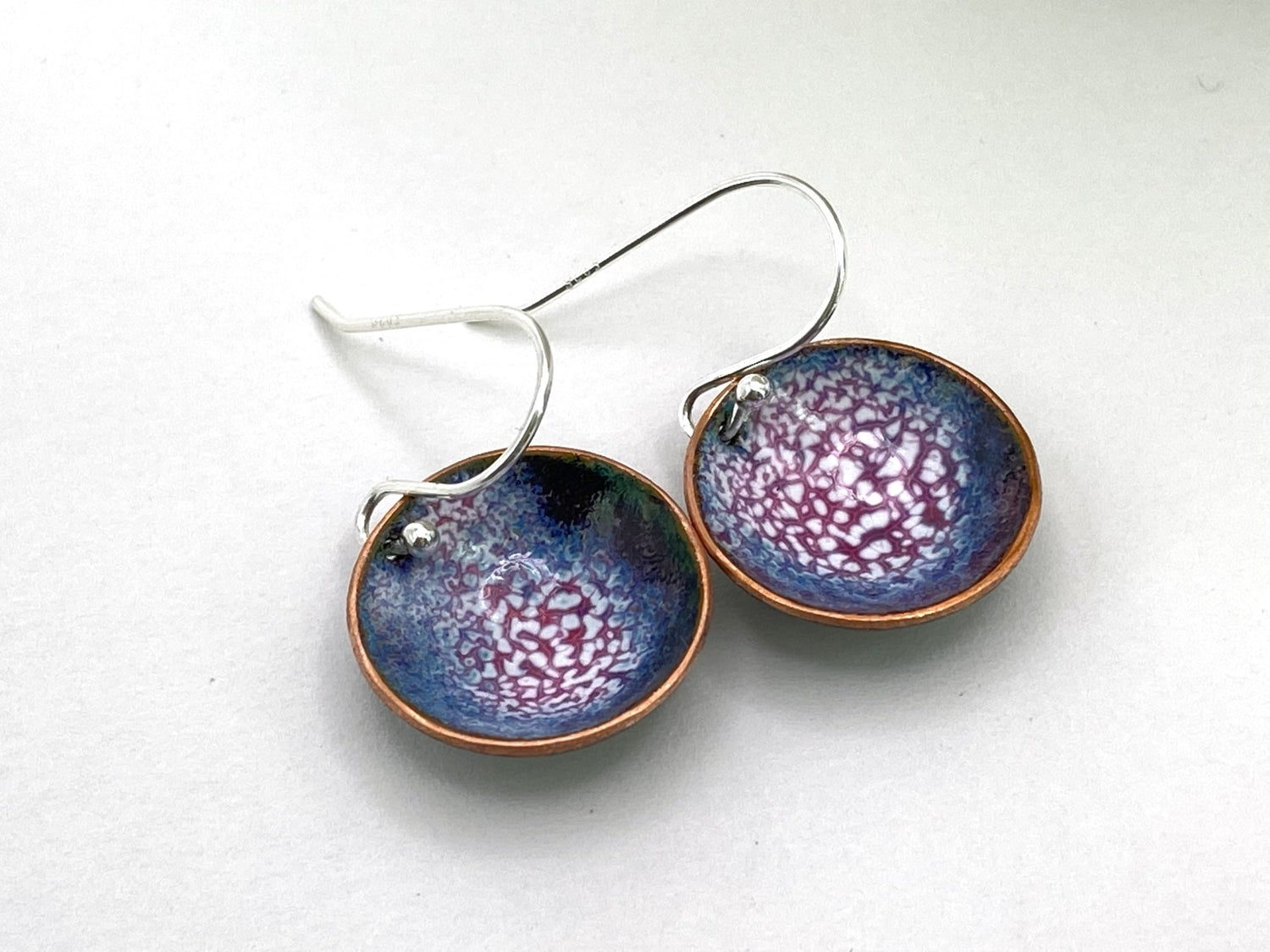 Expansion Enamel 'bowl' drop earrings.- Ruby/Blue - Katie Johnston Jewellery