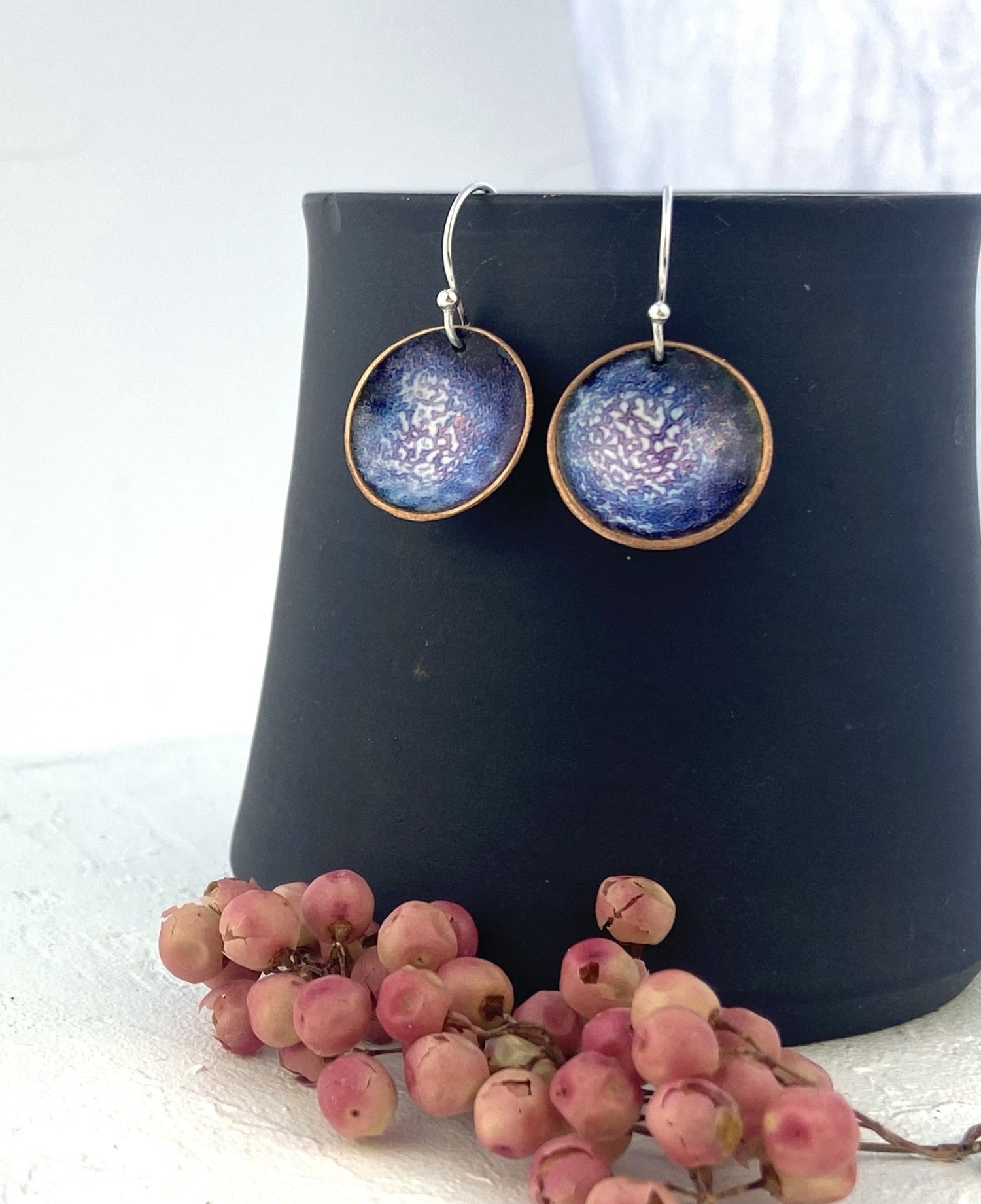 Expansion Enamel 'bowl' drop earrings.- Ruby/Blue - Katie Johnston Jewellery