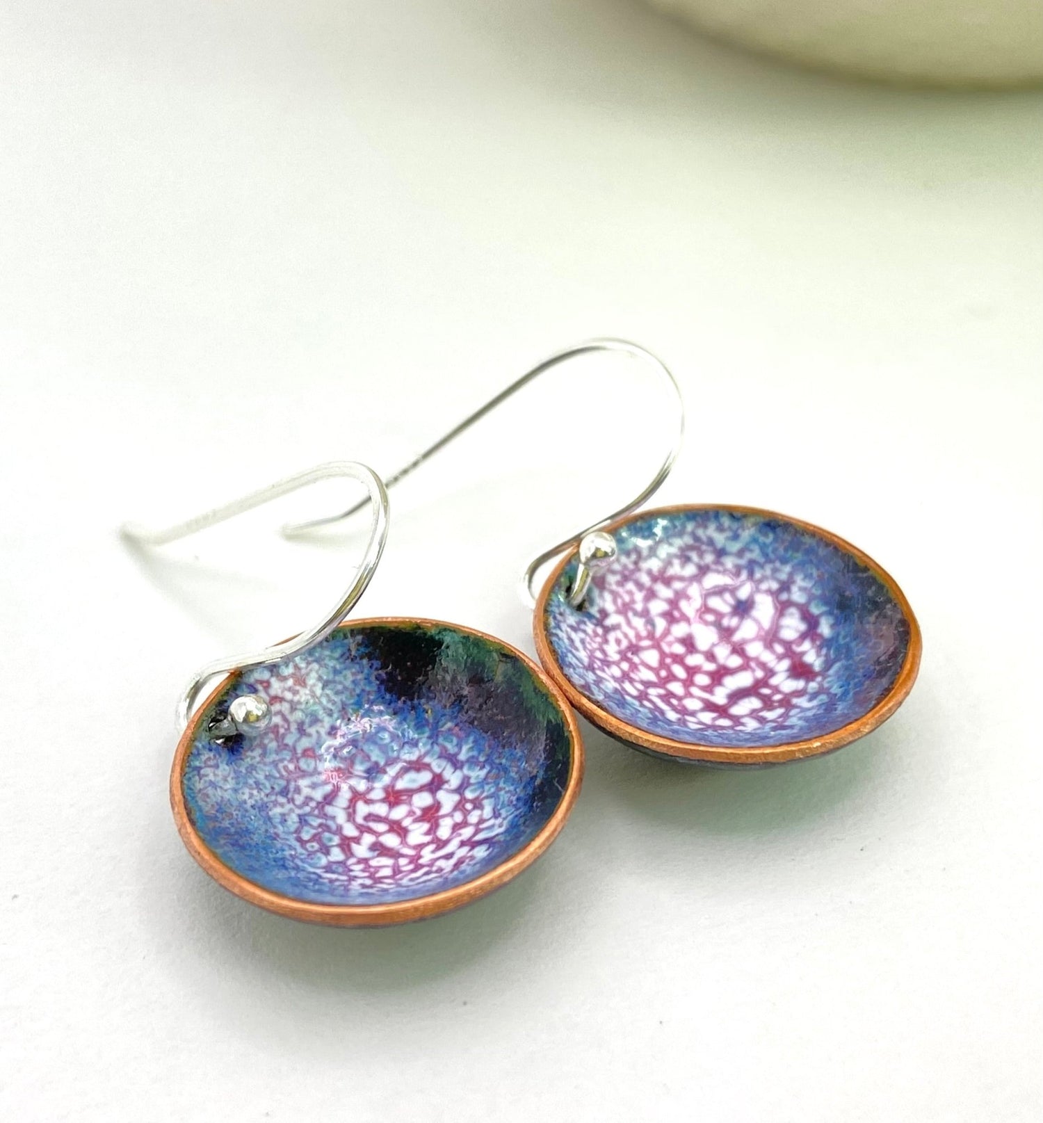 Expansion Enamel 'bowl' drop earrings.- Ruby/Blue - Katie Johnston Jewellery