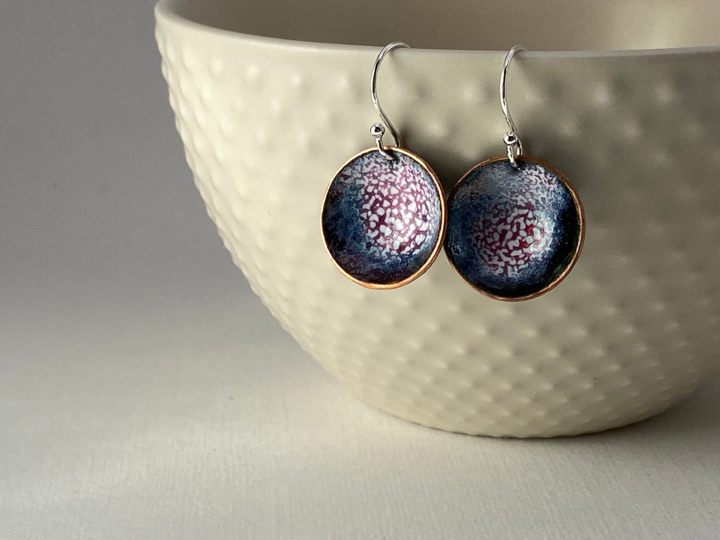 Expansion Enamel 'bowl' drop earrings.- Ruby/Blue - Katie Johnston Jewellery
