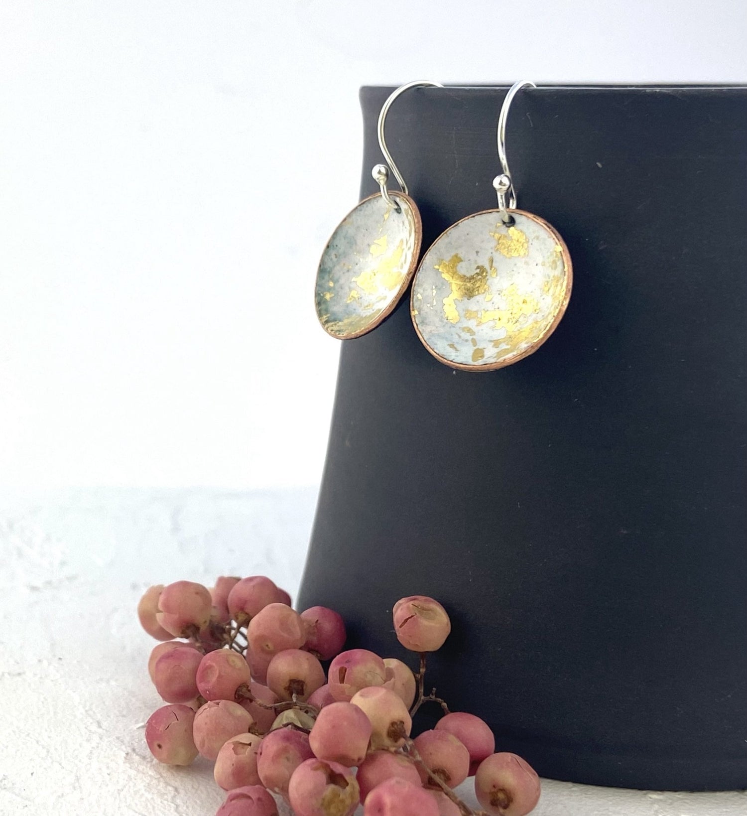 Expansion Enamel 'bowl' drop earrings.- white/gold - Katie Johnston Jewellery