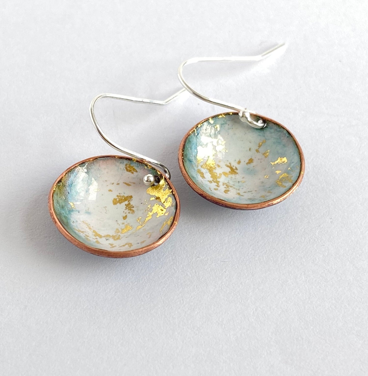 Expansion Enamel 'bowl' drop earrings.- white/gold - Katie Johnston Jewellery