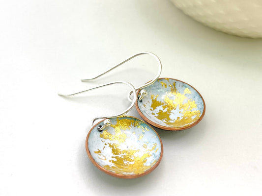 Expansion Enamel 'bowl' drop earrings.- white/gold - Katie Johnston Jewellery