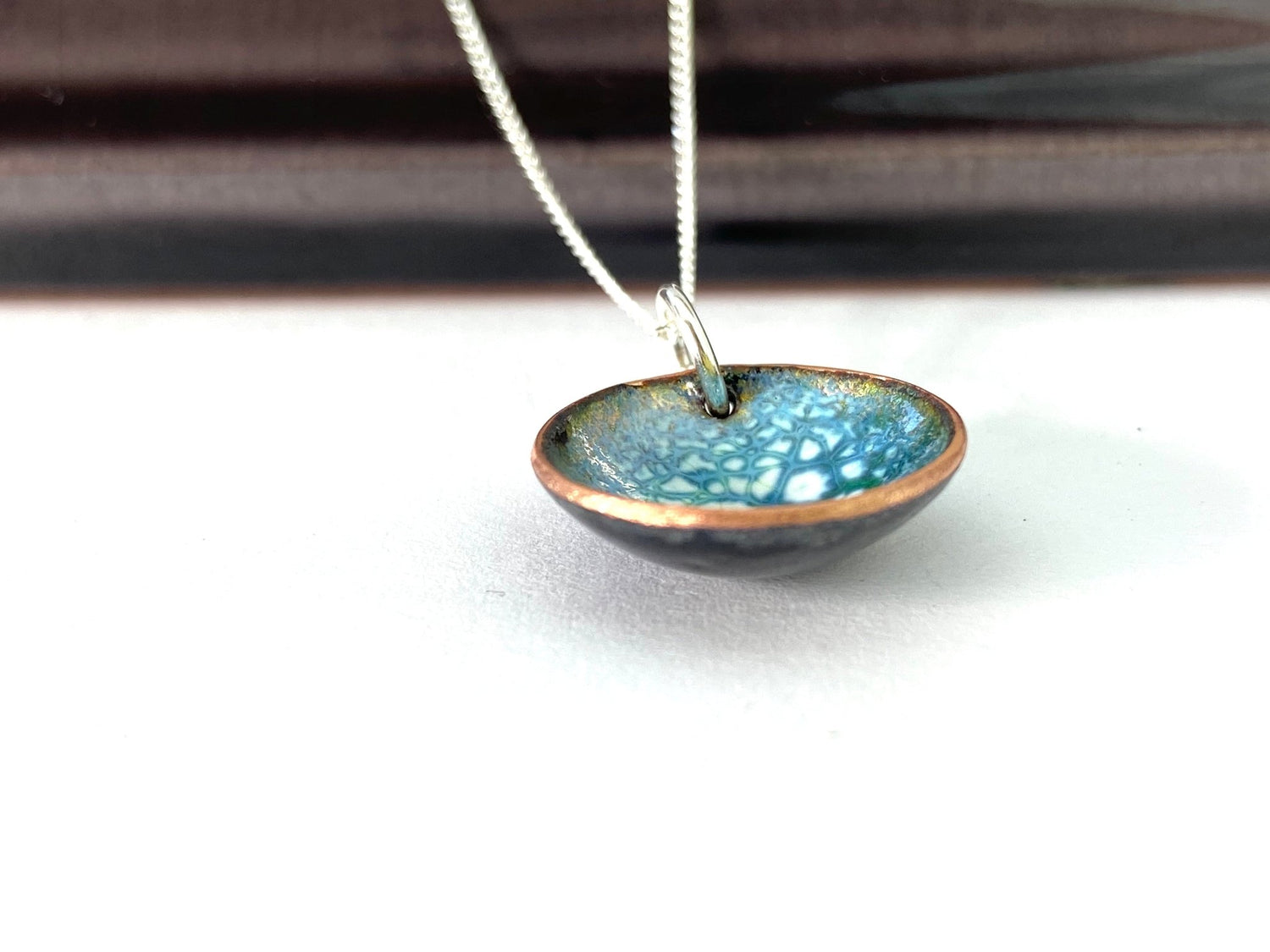 Expansion Enamel 'Bowl' pendant - bronze green - Katie Johnston Jewellery