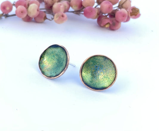 Expansion Enamel stud ‘Bowl’ earrings - bronze green - Katie Johnston Jewellery