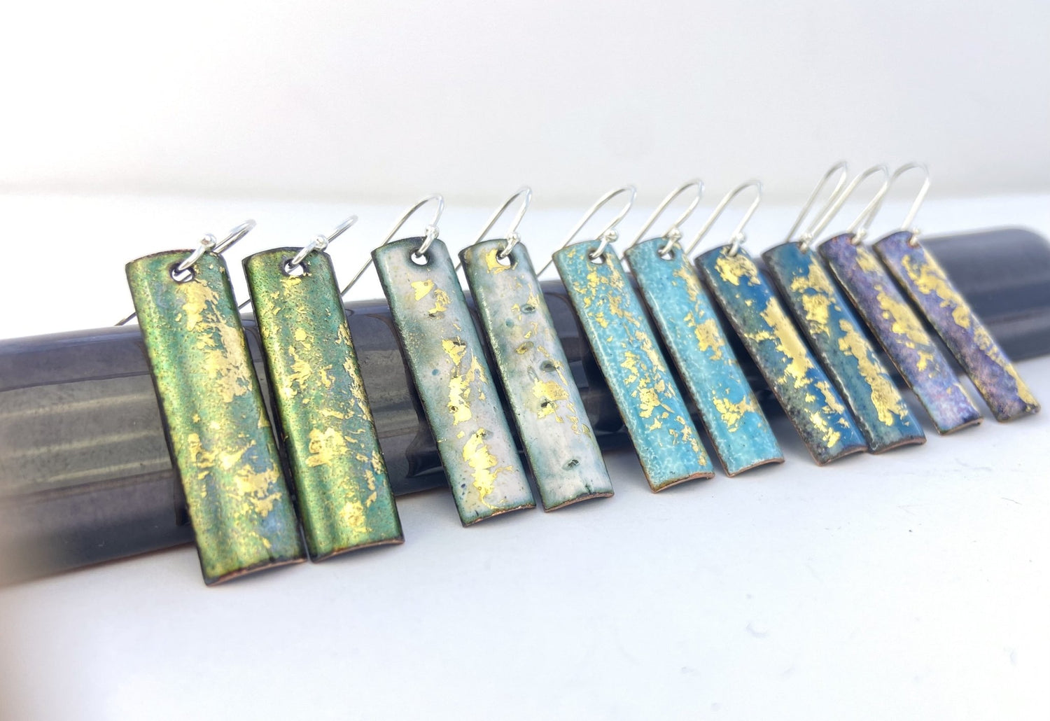 Expansion Rectangular Enamel drop earrings - Turquoise/gold - Katie Johnston Jewellery