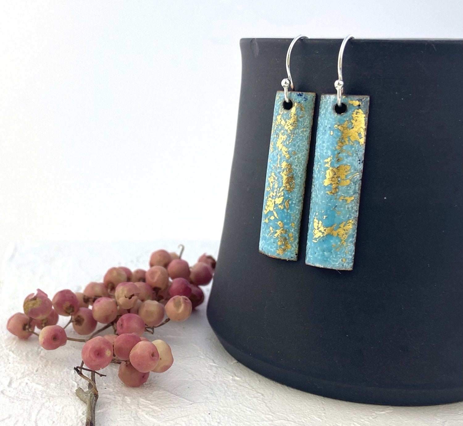 Expansion Rectangular Enamel drop earrings - Turquoise/gold - Katie Johnston Jewellery
