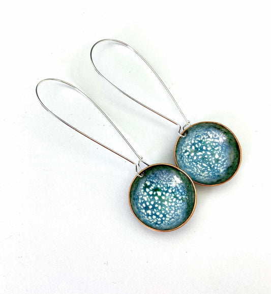 Green 'bowl' long drop enamel earrings - Katie Johnston Jewellery