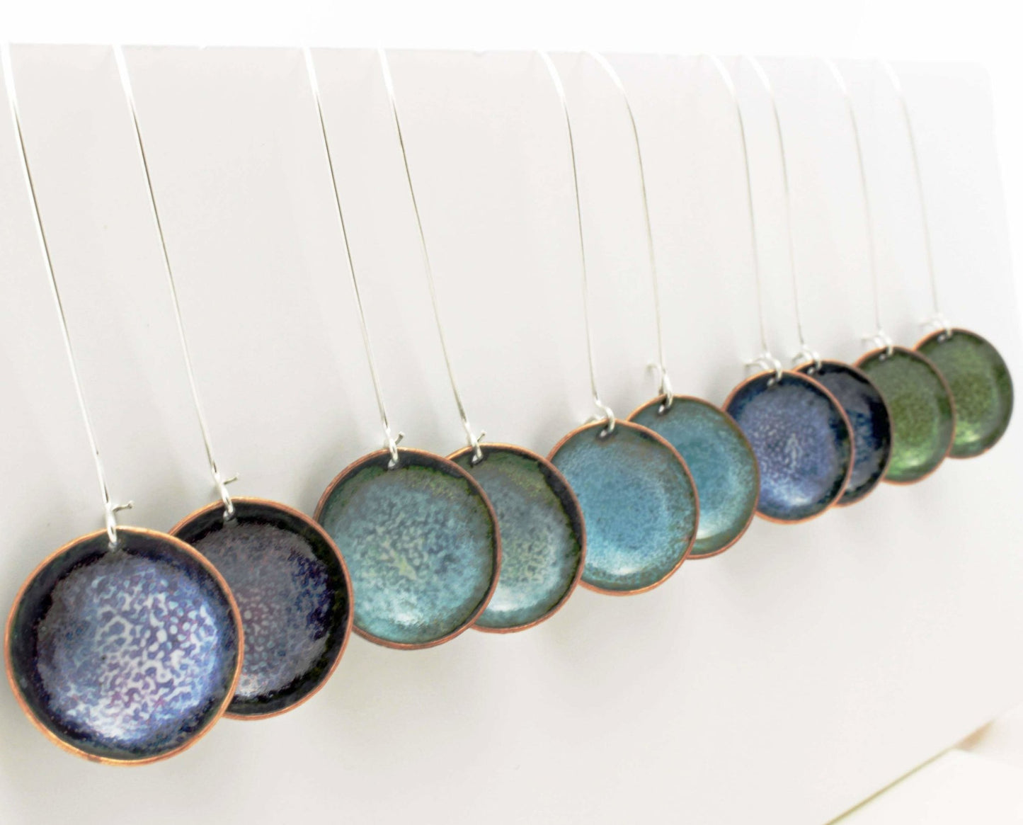 Green 'bowl' long drop enamel earrings - Katie Johnston Jewellery