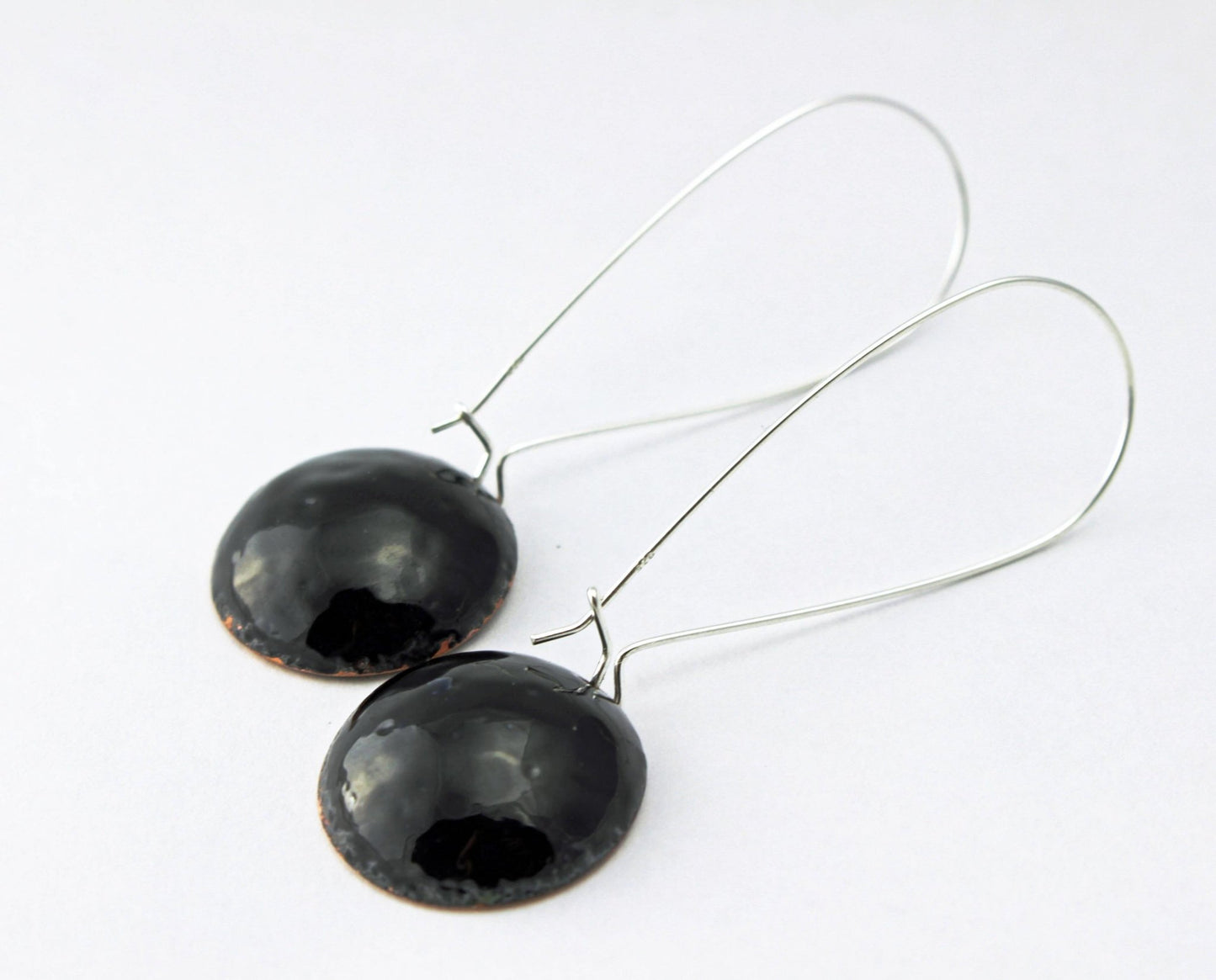 Green 'bowl' long drop enamel earrings - Katie Johnston Jewellery