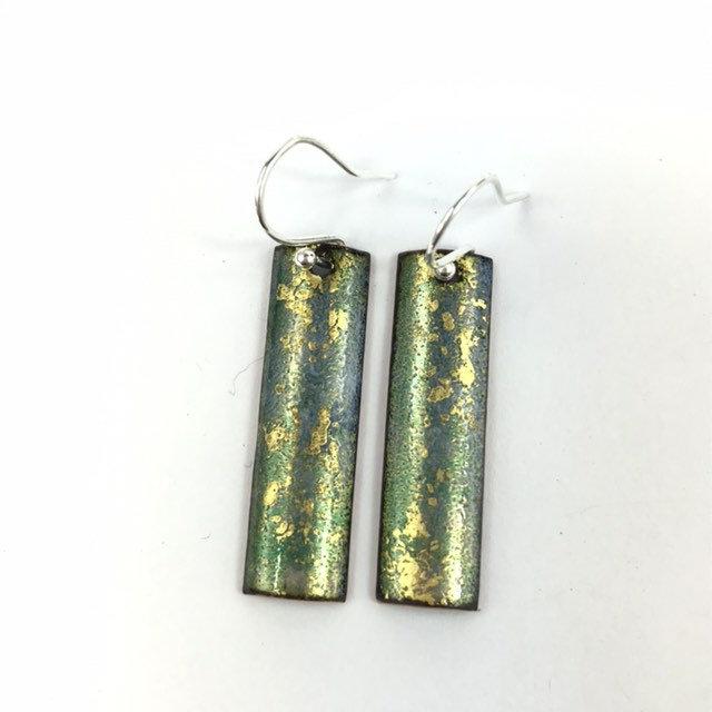 Green & gold rectangular drop earrings. - Katie Johnston Jewellery