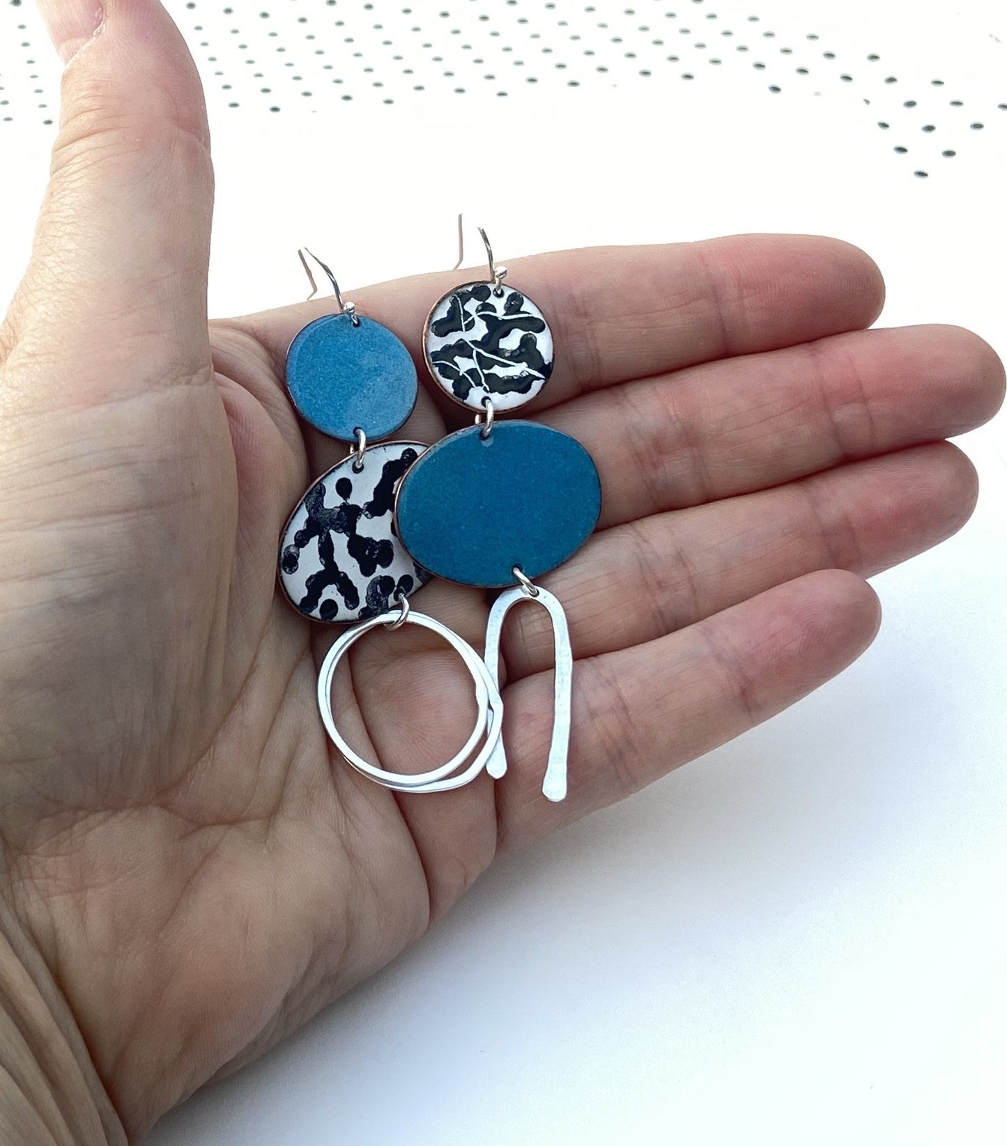 Grey Mismatch Enamel Statement Earrings - Katie Johnston Jewellery