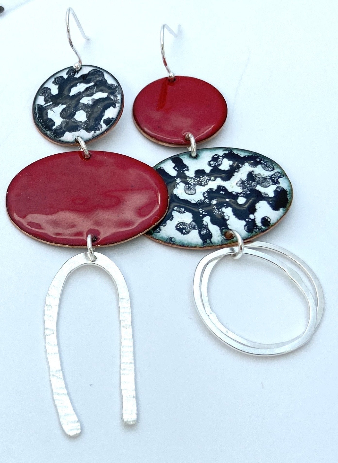 Grey Mismatch Enamel Statement Earrings - Katie Johnston Jewellery