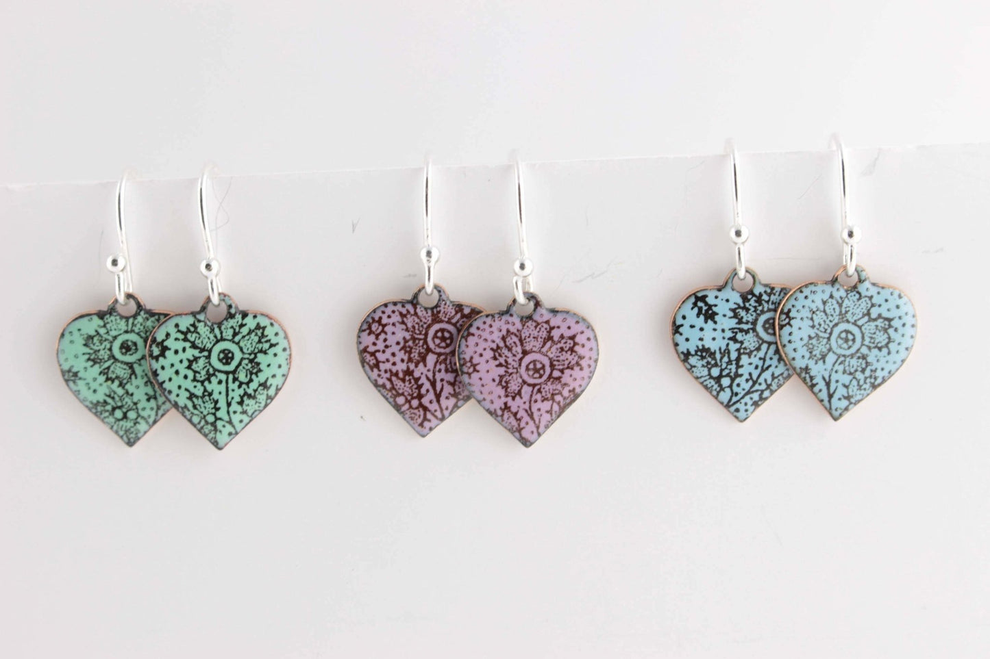 Heart enamel drop earrings. - Katie Johnston Jewellery