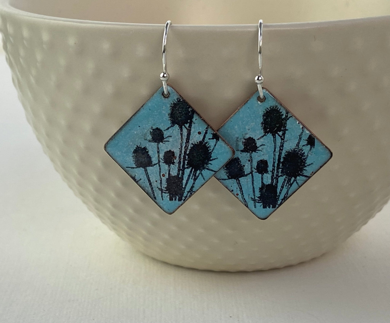 Hedgerow Collection - Teasel enamel earrings - Katie Johnston Jewellery