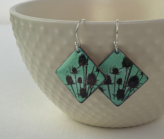 Hedgerow Collection - Teasel enamel earrings - Katie Johnston Jewellery