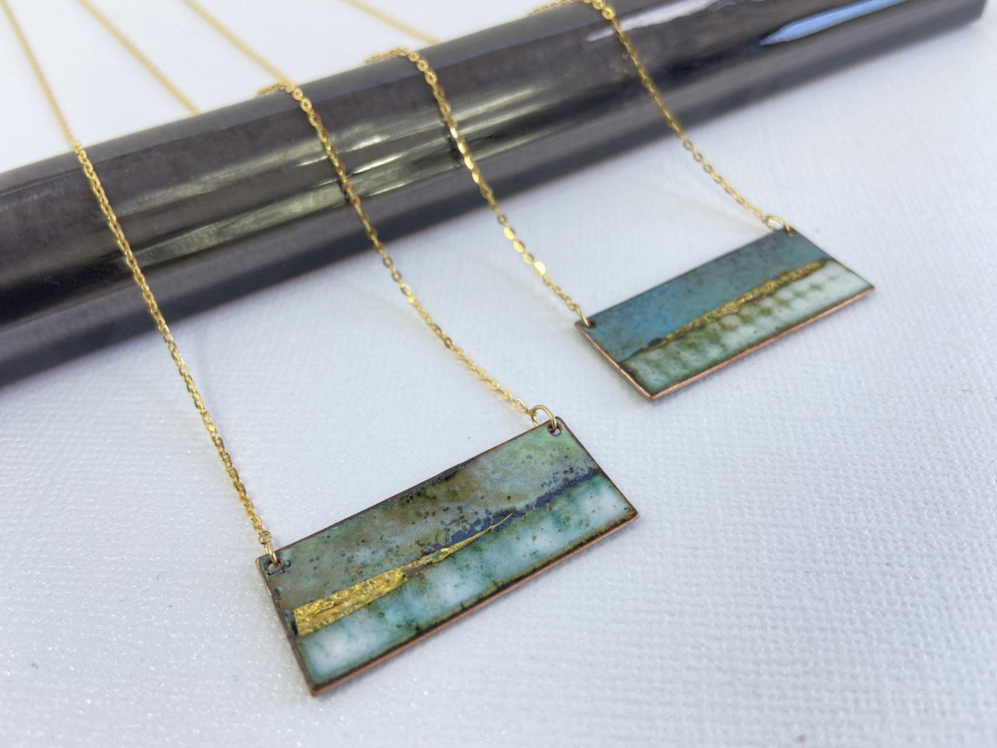 Landscape inspired enamel rectangle necklace - Katie Johnston Jewellery