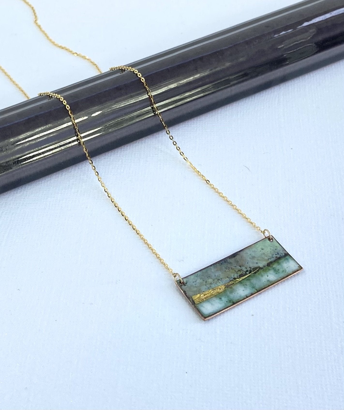 Landscape inspired enamel rectangle necklace - Katie Johnston Jewellery