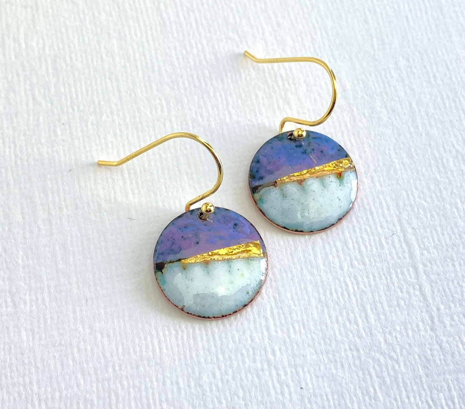 Landscape round enamel earrings - Green, blue or purple - Katie Johnston Jewellery