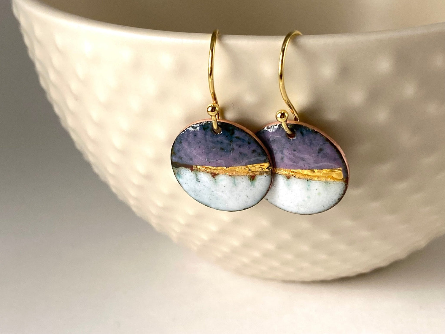 Landscape round enamel earrings - Green, blue or purple - Katie Johnston Jewellery