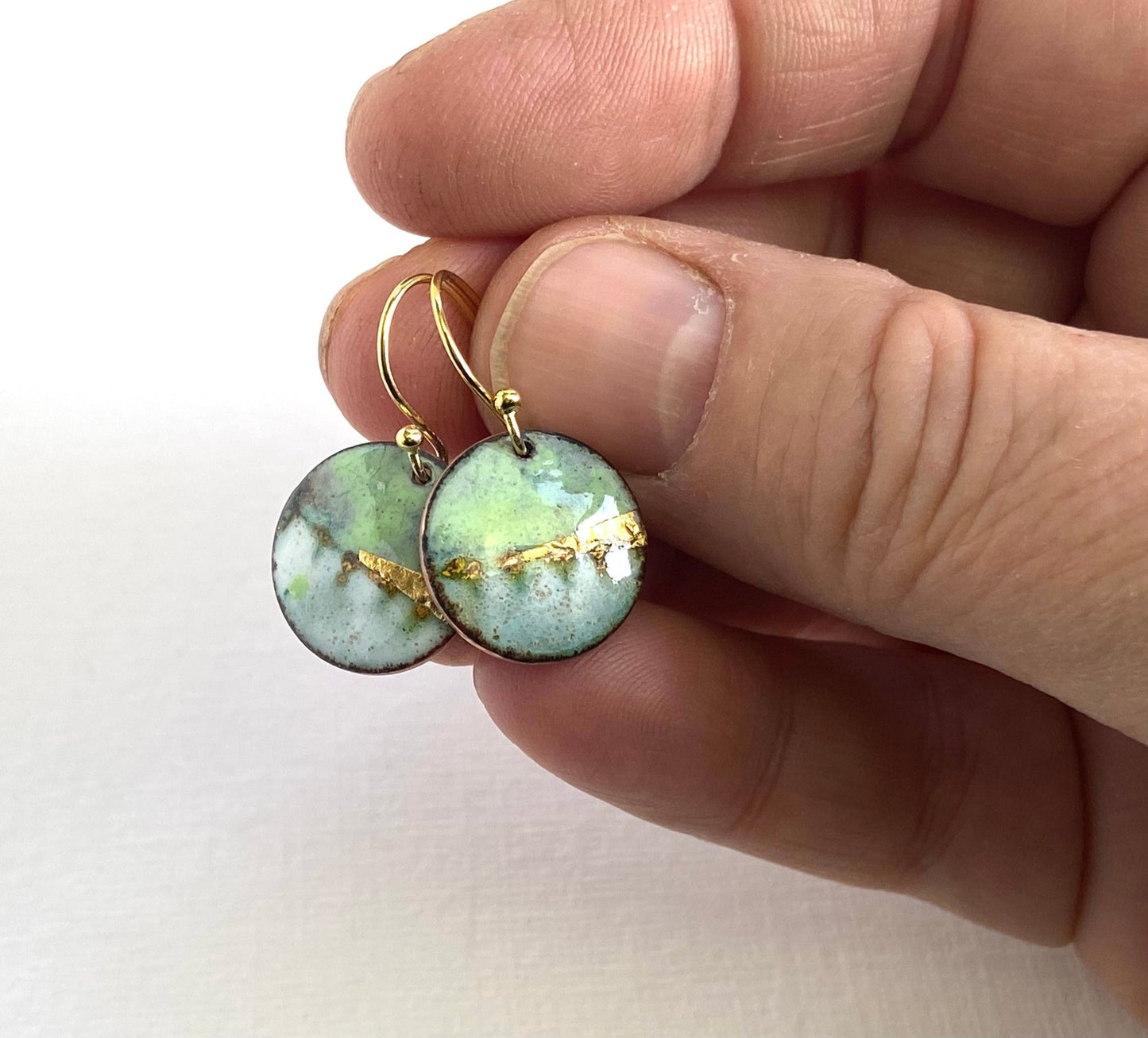 Landscape round enamel earrings - Green, blue or purple - Katie Johnston Jewellery