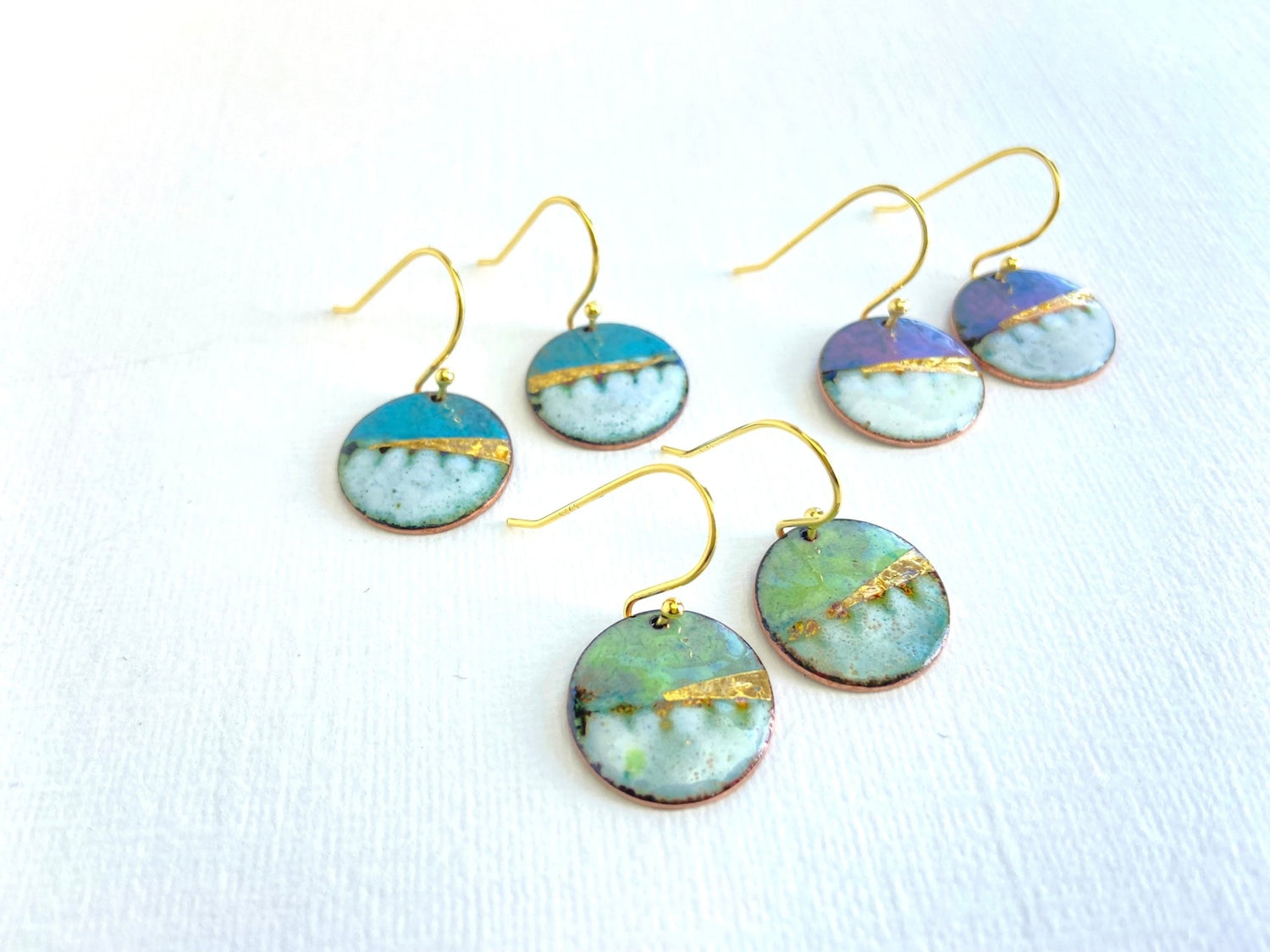 Landscape round enamel earrings - Green, blue or purple - Katie Johnston Jewellery