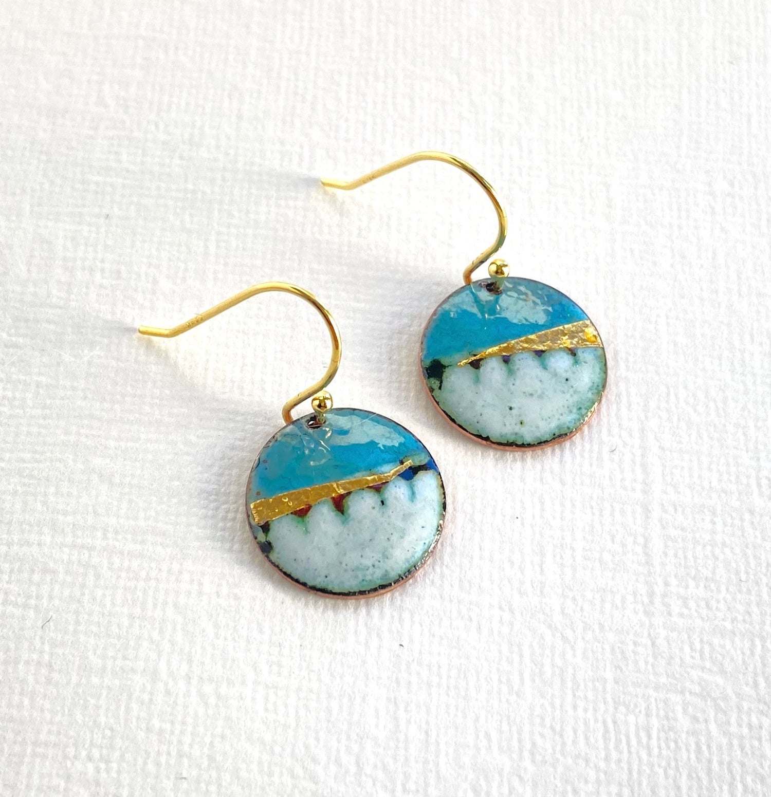 Landscape round enamel earrings - Green, blue or purple - Katie Johnston Jewellery